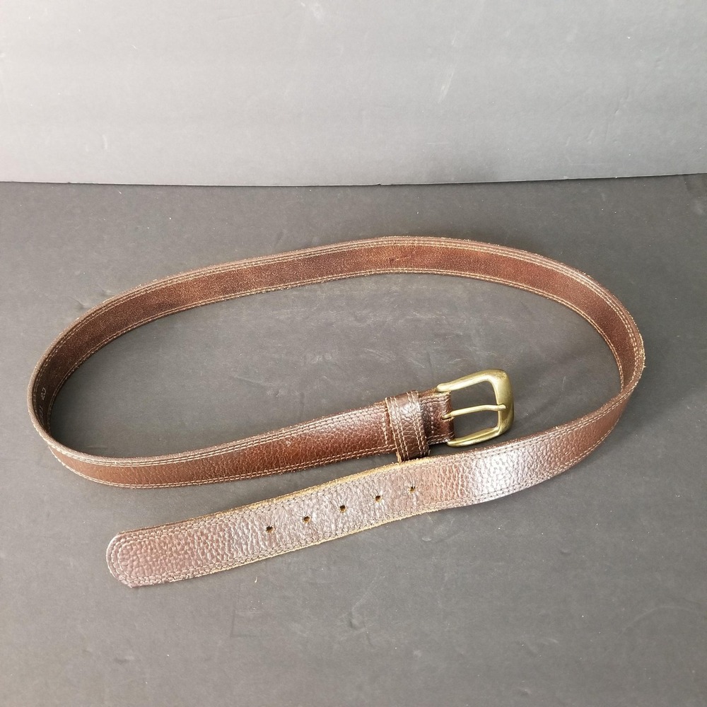 Mens Brown Genuine Leather Pebbled Belt Brass Buckle Size 40 Minimalist Gorpcore